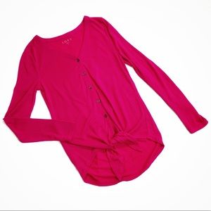 Loft Pink The Hem Button Down Tie Tee Size Small